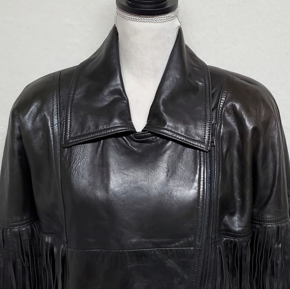 Marvin Richards Vintage Black Butter Soft Leather Fringe Side-Zip Moto Jacket - Picture 6 of 16